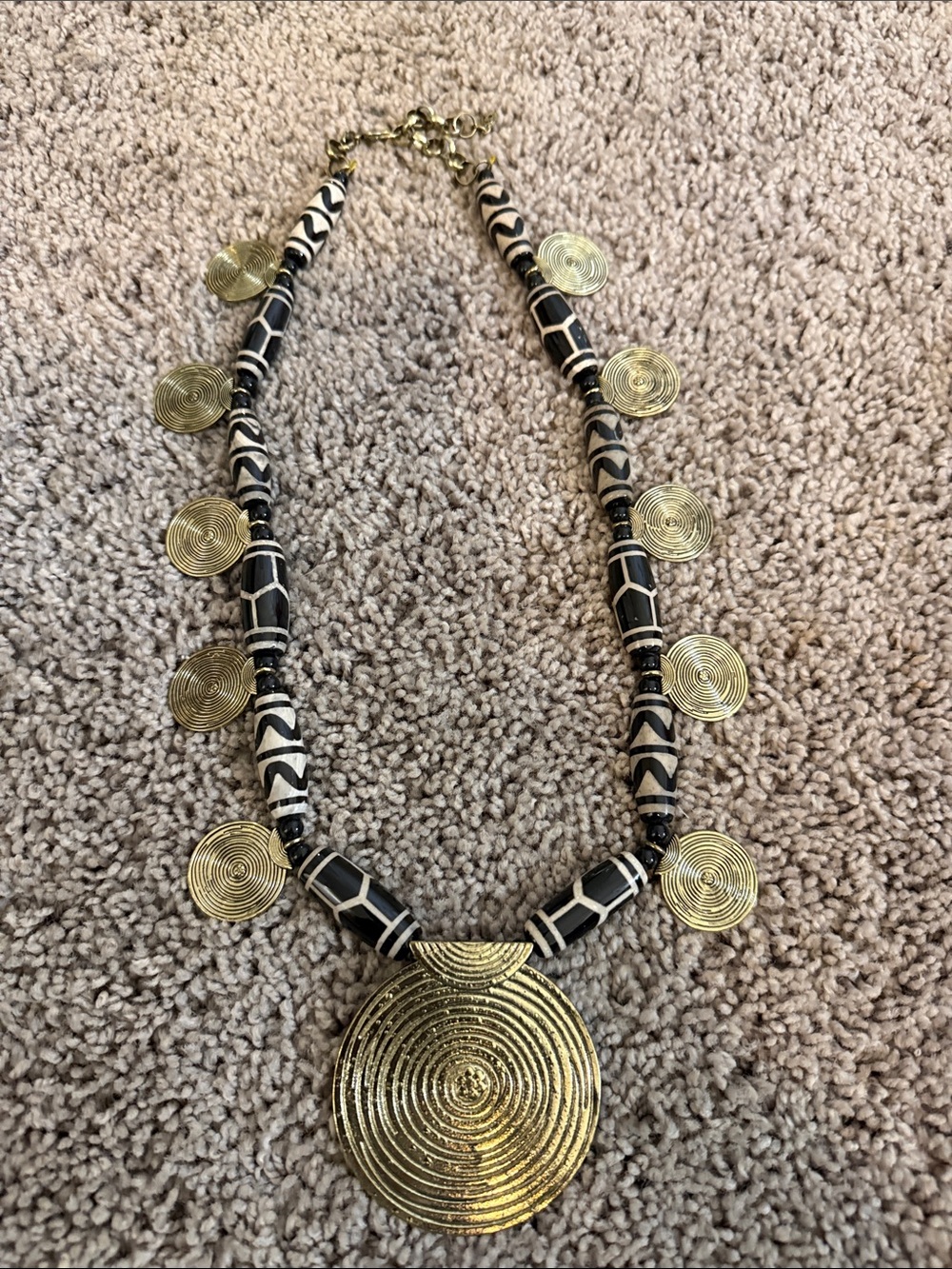 Sassy Jones Batik Gold and Black Tribal Statement Necklace